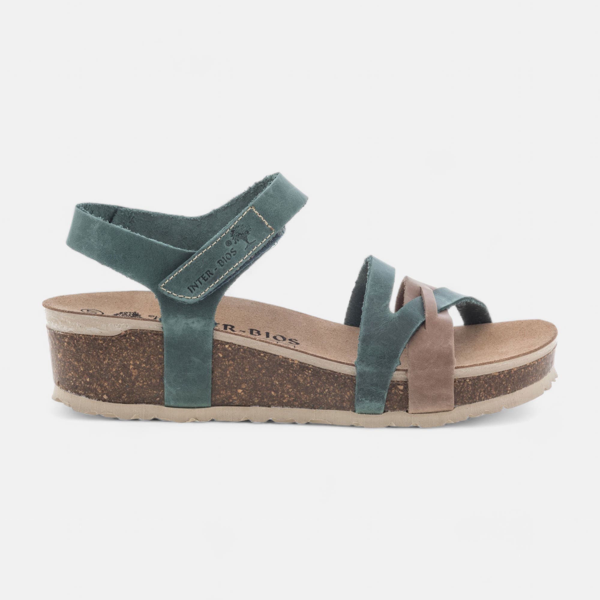 Mules semelle liège à talon compensé Femme en cuir jeans