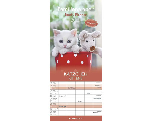 Familieplanner kittens 5 kolommen 2025 19,5x45 cm