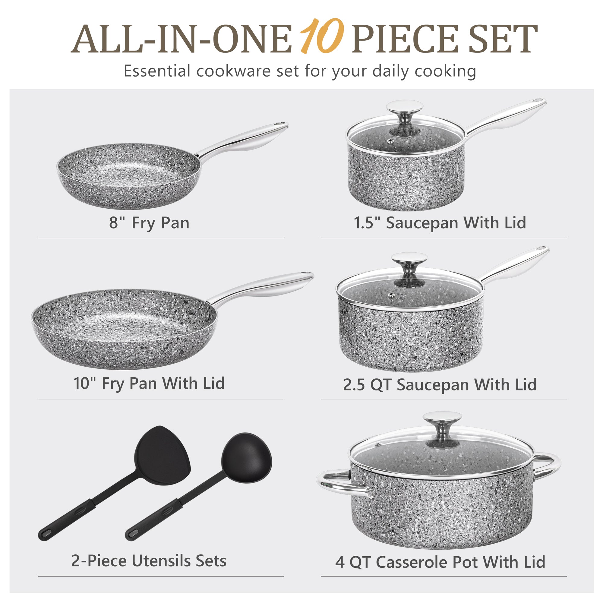 MICHELANGELO Pots and Pans Set 10 Piece, Nonstick Cookware Set 10 Pcs