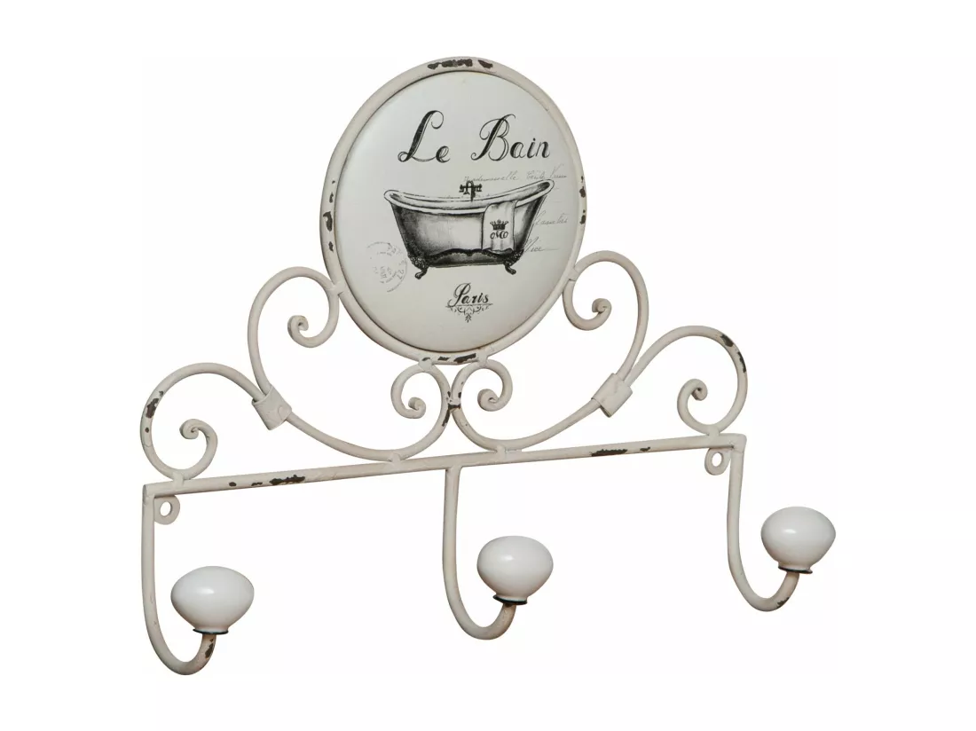 Porte-serviettes mural « Le Bain Paris » 30x6x25cm - Porte-serviettes de salle de bain en fer forgé Shabby Chic