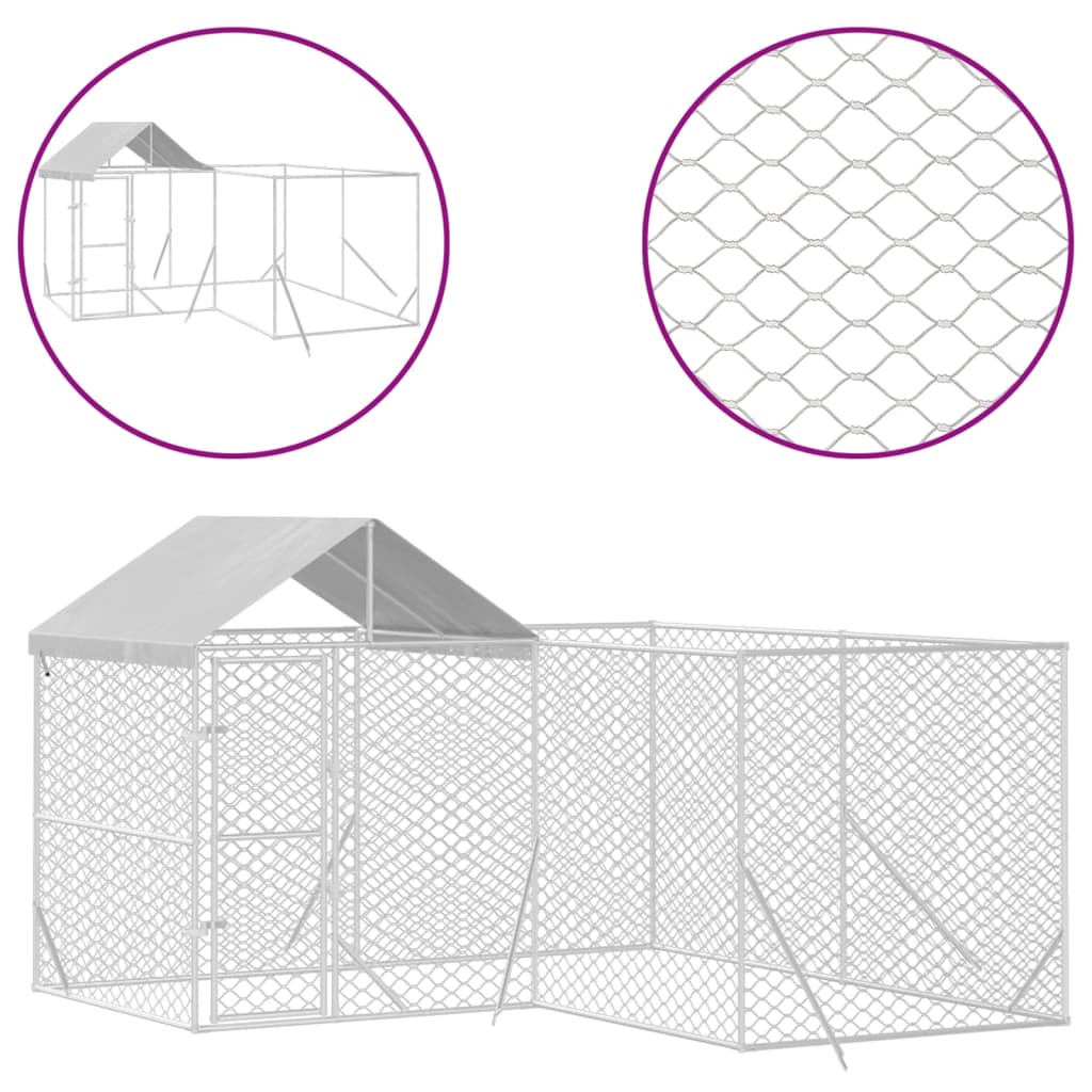 Canil externo para cães vidaXL com telhado, aço galvanizado, prata, 10x8x2,5m