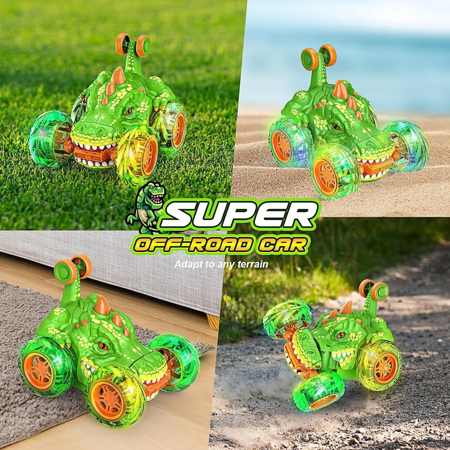 (13cm) Ferngesteuertes 2.4GHz RC Spielzeug Auto Stunt Offroad Car mit 360° Drehung   LED Licht - Dinosaurier