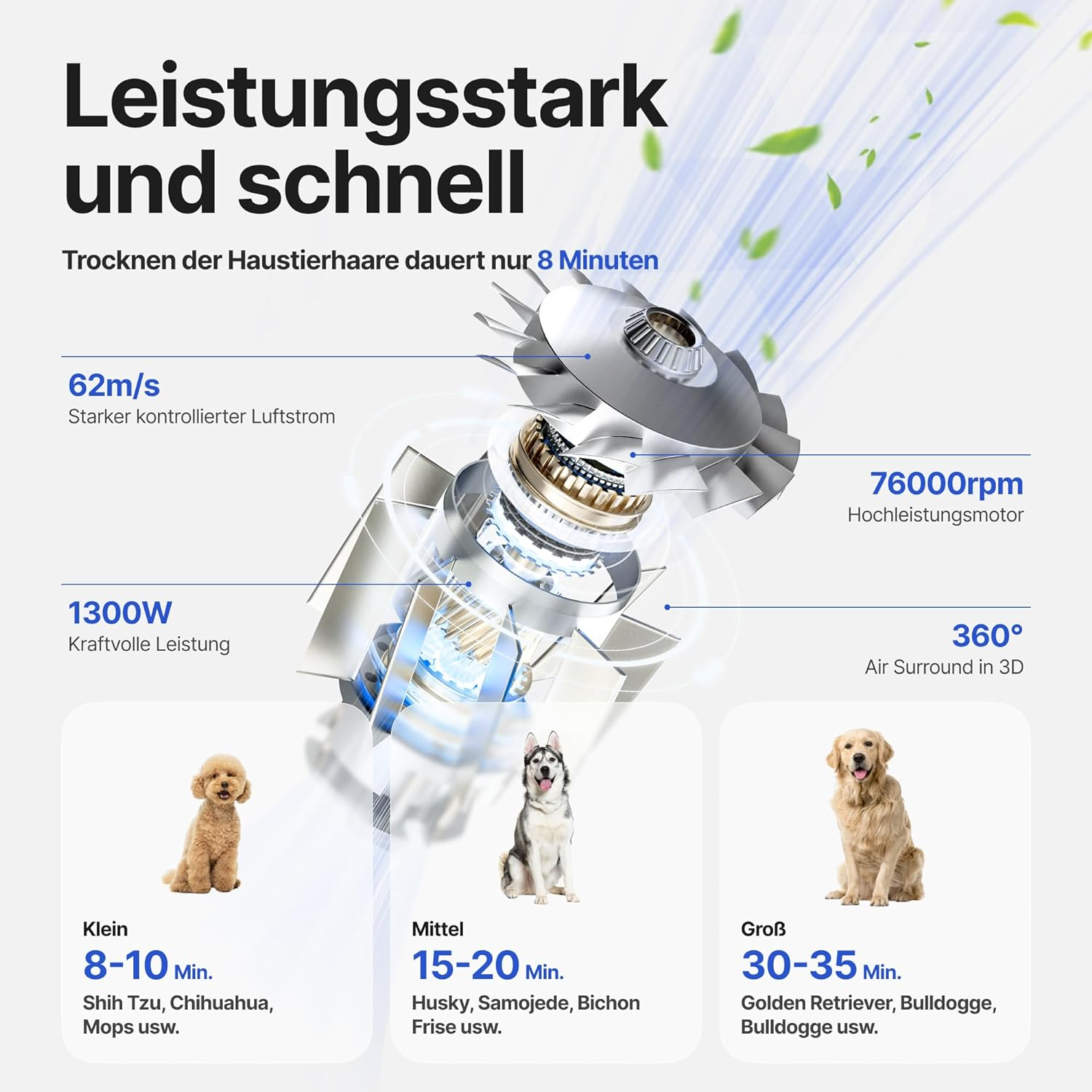 F1 Hunde Föhn Haustier Haar trockner Fell Pflege Pet Dryer (B0BZHV91CF) - Weiss