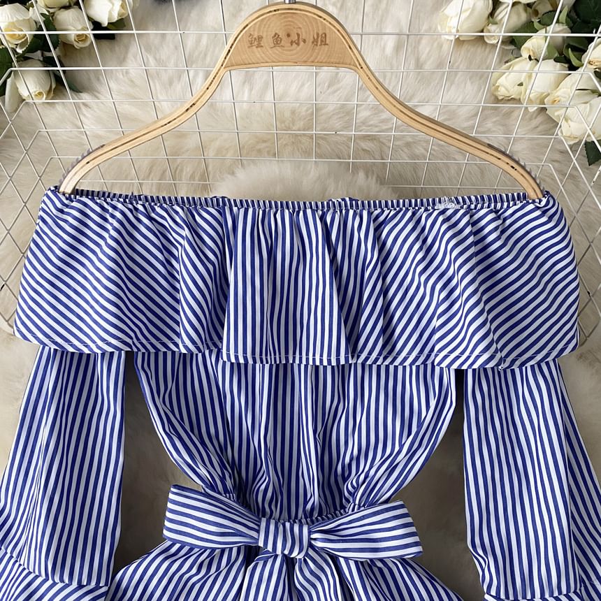 Lucuna - Lange mouwen off-shoulder gestreepte romper
