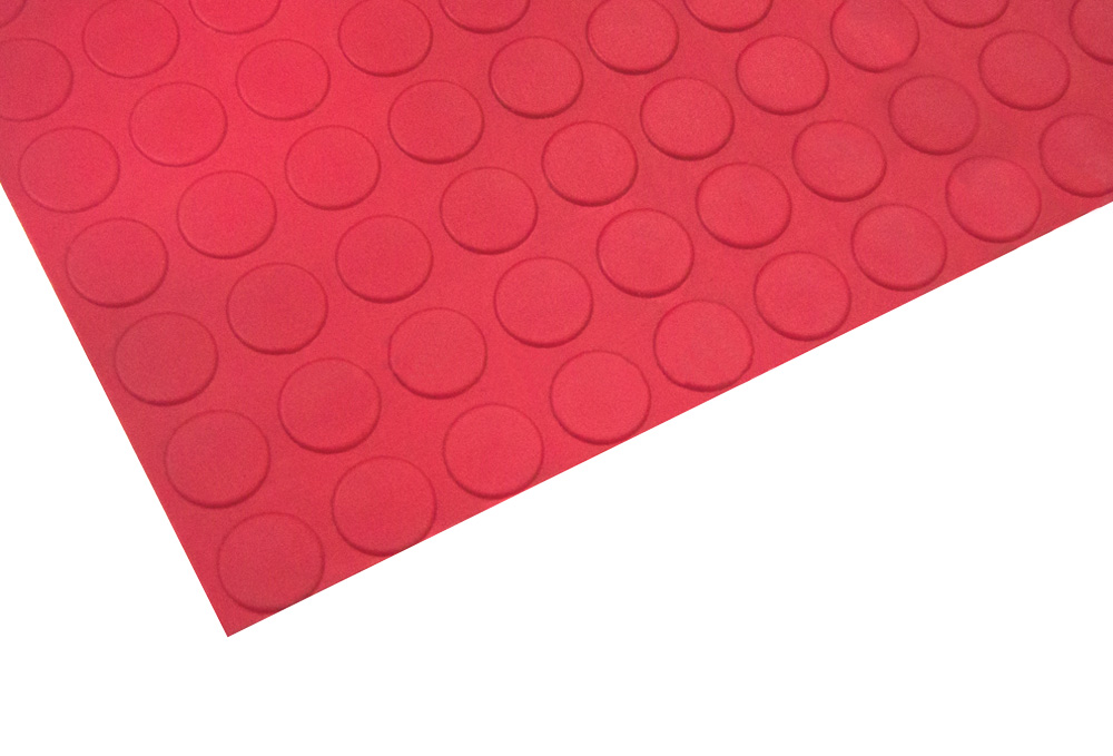Tapis caoutchouc en rouleau rouge - clous 3mm - 120cm de large
