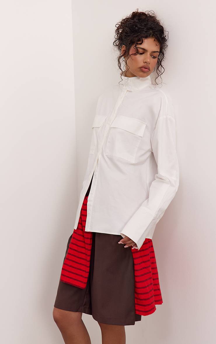 Blanc Chemise Oversize En Coton Avec Poches Détaillées