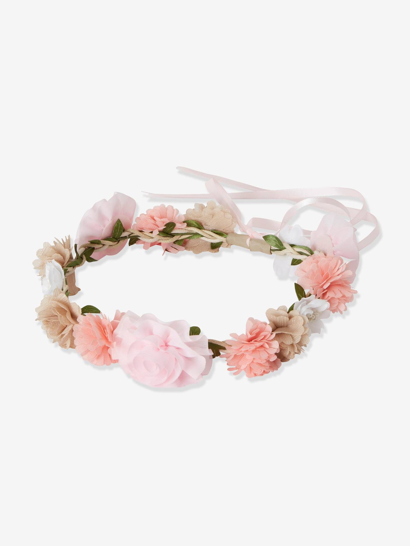 Coroa de flores rosa para menina, rosa claro liso