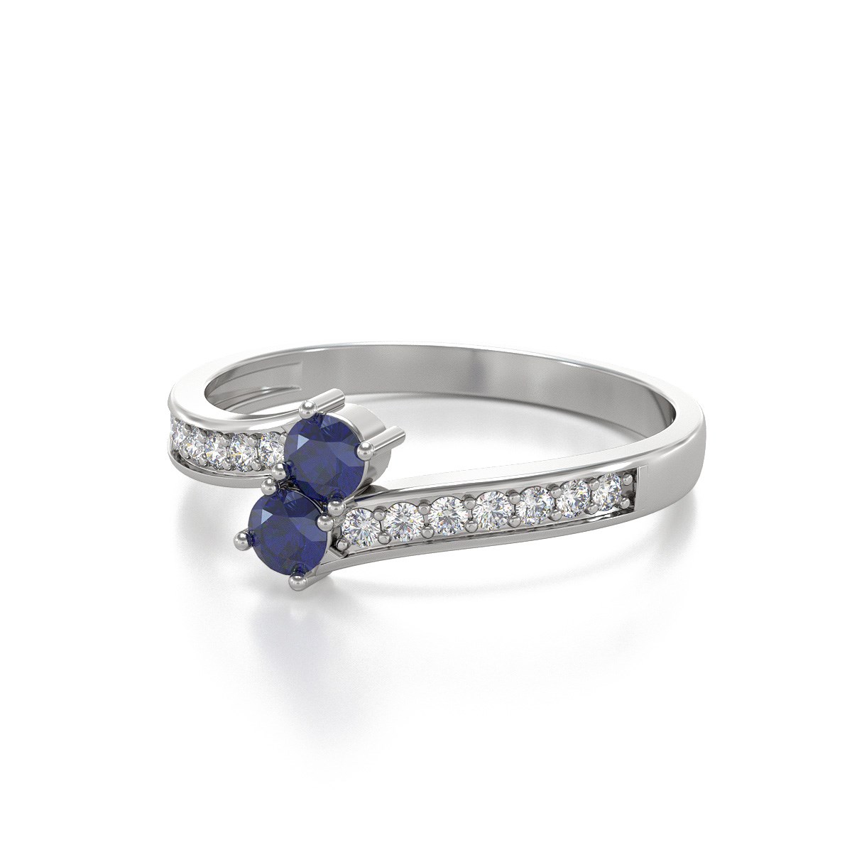 Bague Duo Saphir et diamants sur Argent 925 2.15grs