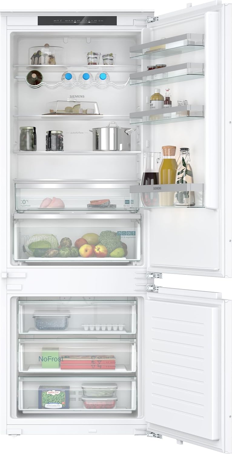 Siemens KB96NVFE0 iQ300, Smarte XXL-Einbau-Kühlgefrierkombination, 194 x 71 cm Nische, 285L Kühlen + 98L Gefrieren, Made in Germany, noFrost, hyperFresh für längere Frische, sehr Leise, Flachscharnier