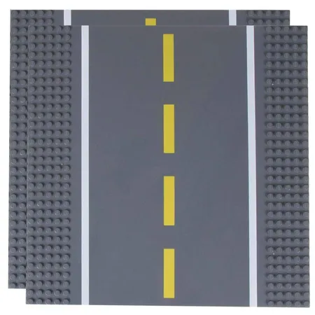 Strictly Briks Grundplatten 2 Stück, je 32x32 Noppen, aufgedruckte gerade Straße mit Fahrbahnbegrenzung
