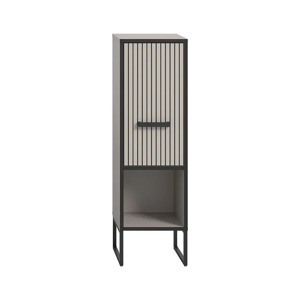 Hioshop Bagno badkamerkast 1 deur 1 vak lichtgrijs- crèmekleurig