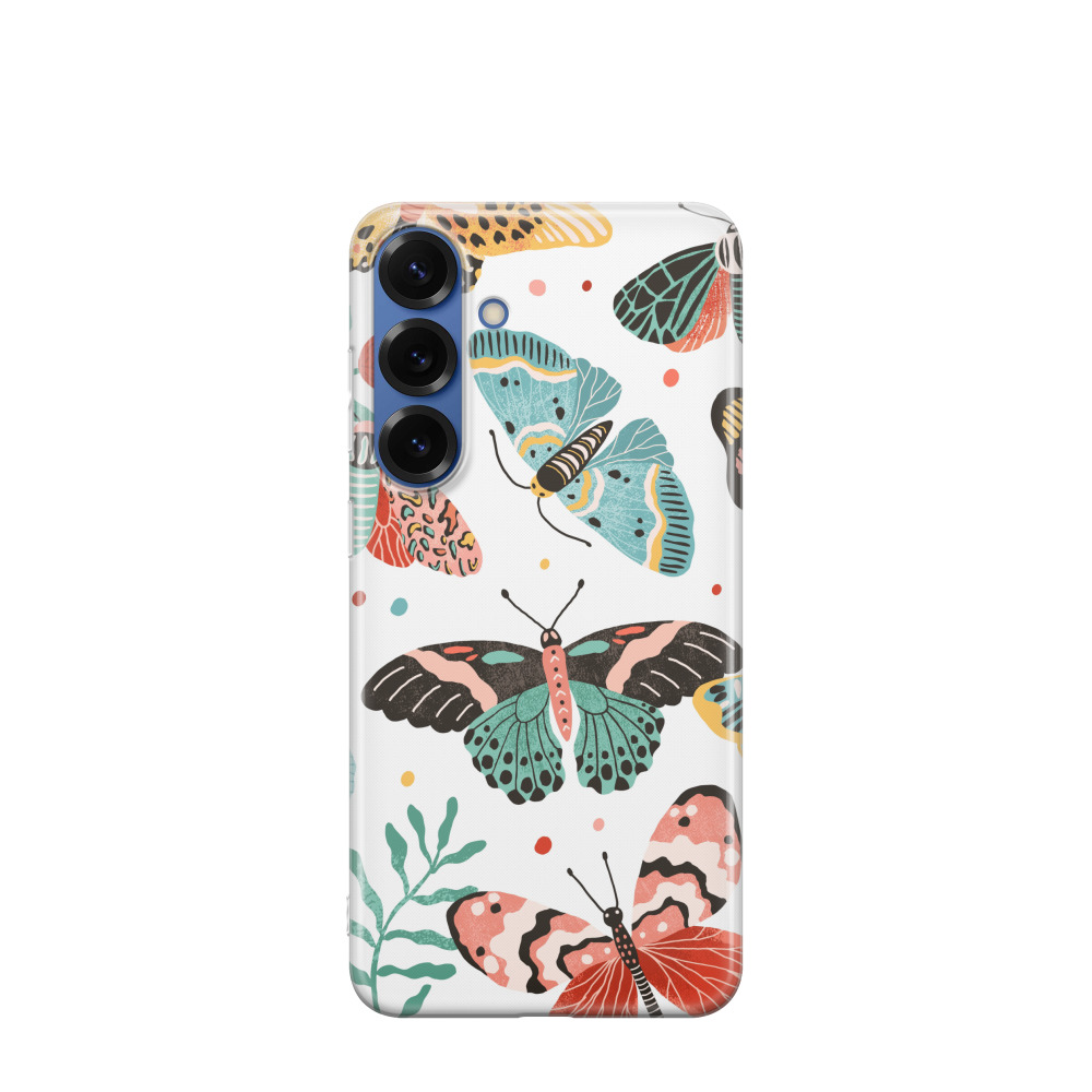 Samsung Galaxy S25 Plus Gummi Hülle Schmetterlingsflug - Weiss