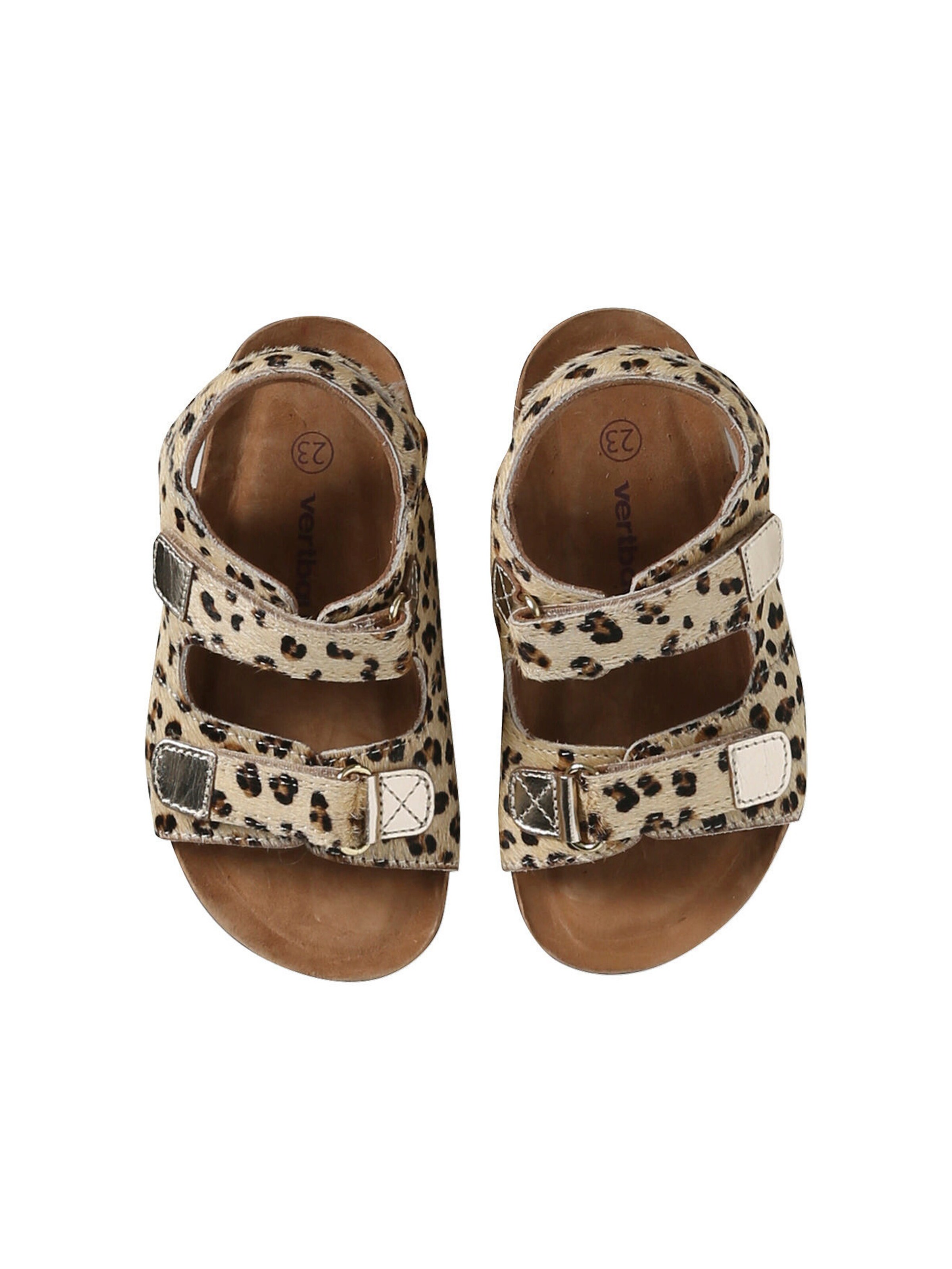 Vertbaudet Mädchen Ledersandalen mit Klett, Fell-Optik mit Leomuster beige bedruckt