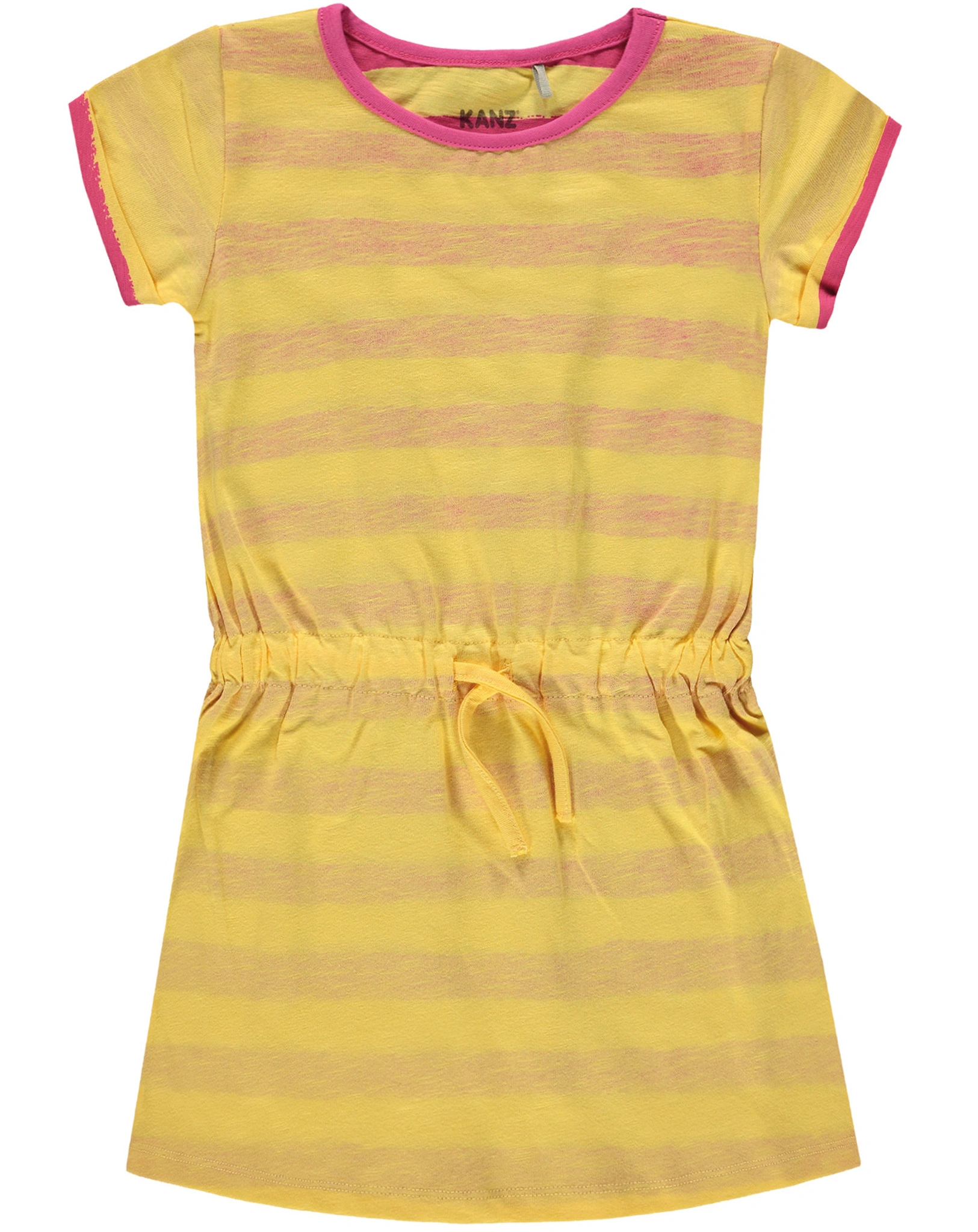 Kurzarm-Kleid LOVE & HAPPINESS gestreift in gelb/pink