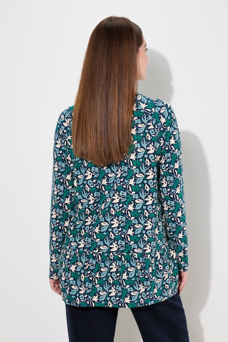 Longshirt, Blüten, Stehkragen, Langarm, Biobaumwolle