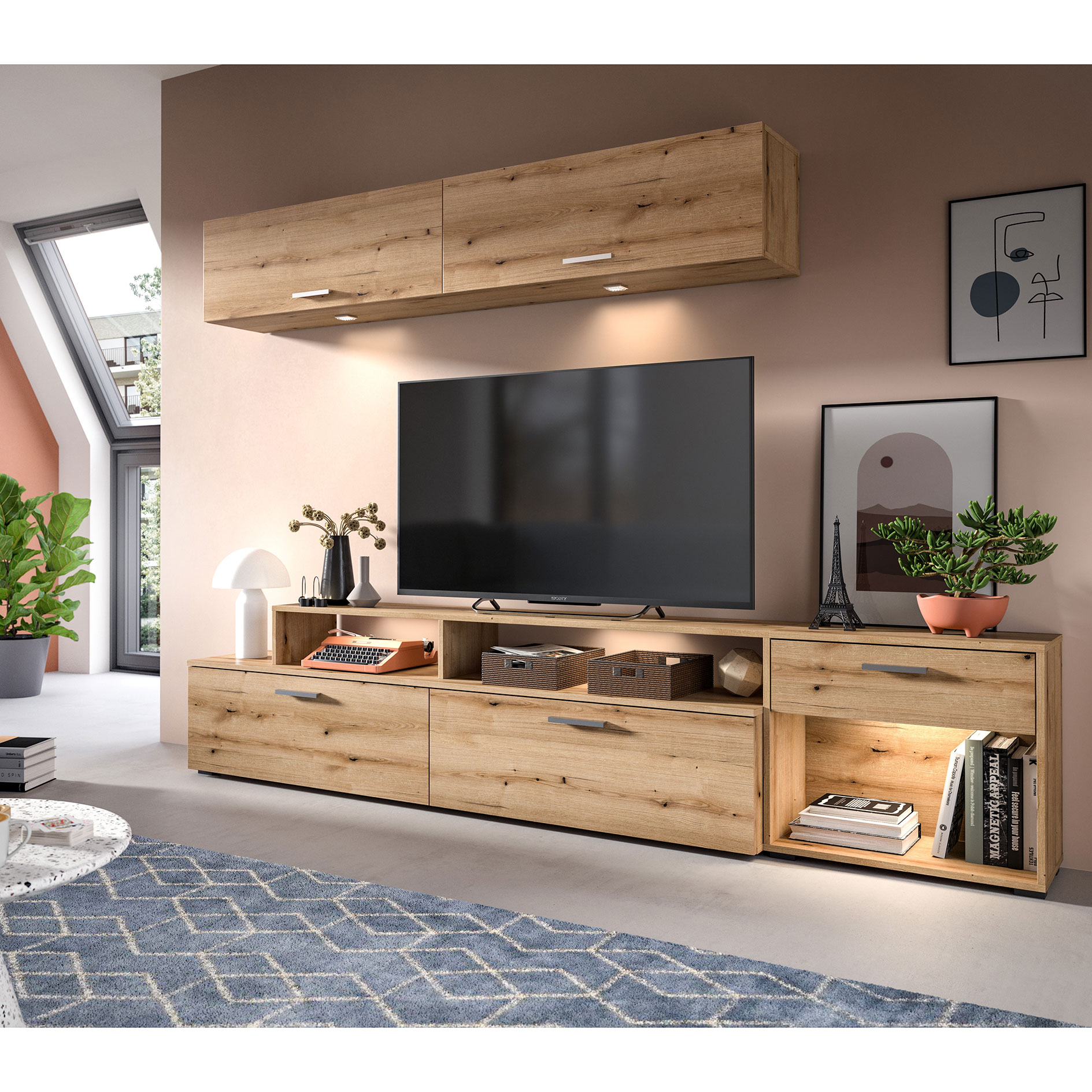 2-teiliges Wohnwand-Set RACE X - Evoke Oak - 247 cm