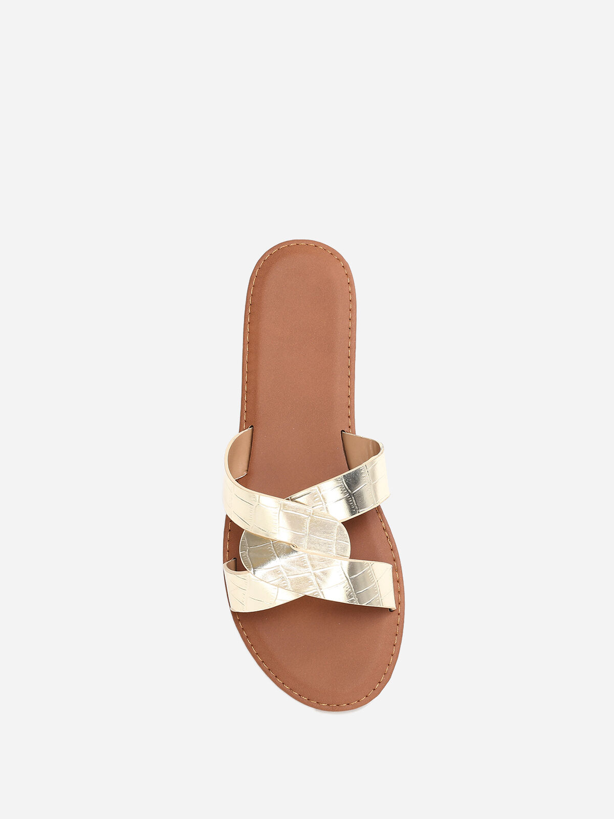 Mules croco à brides croisées grandes tailles- Doré