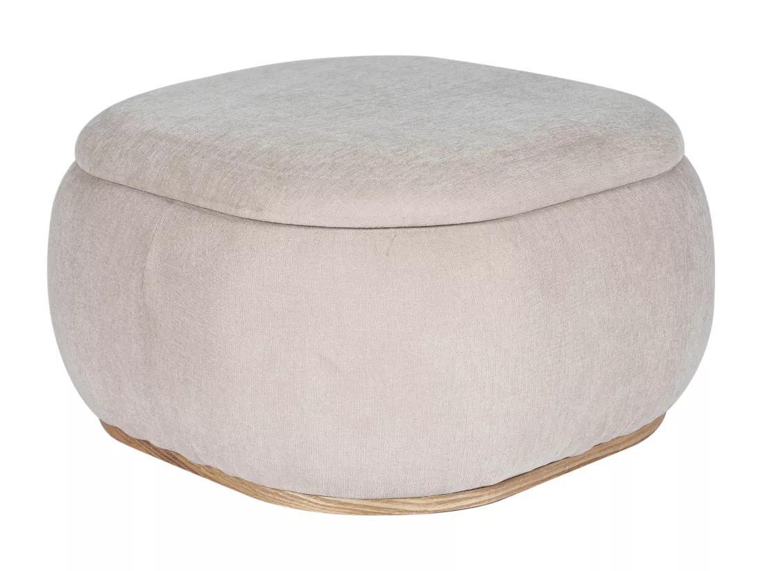 Pouf coffre de rangement en tissu texturé beige TINETIA
