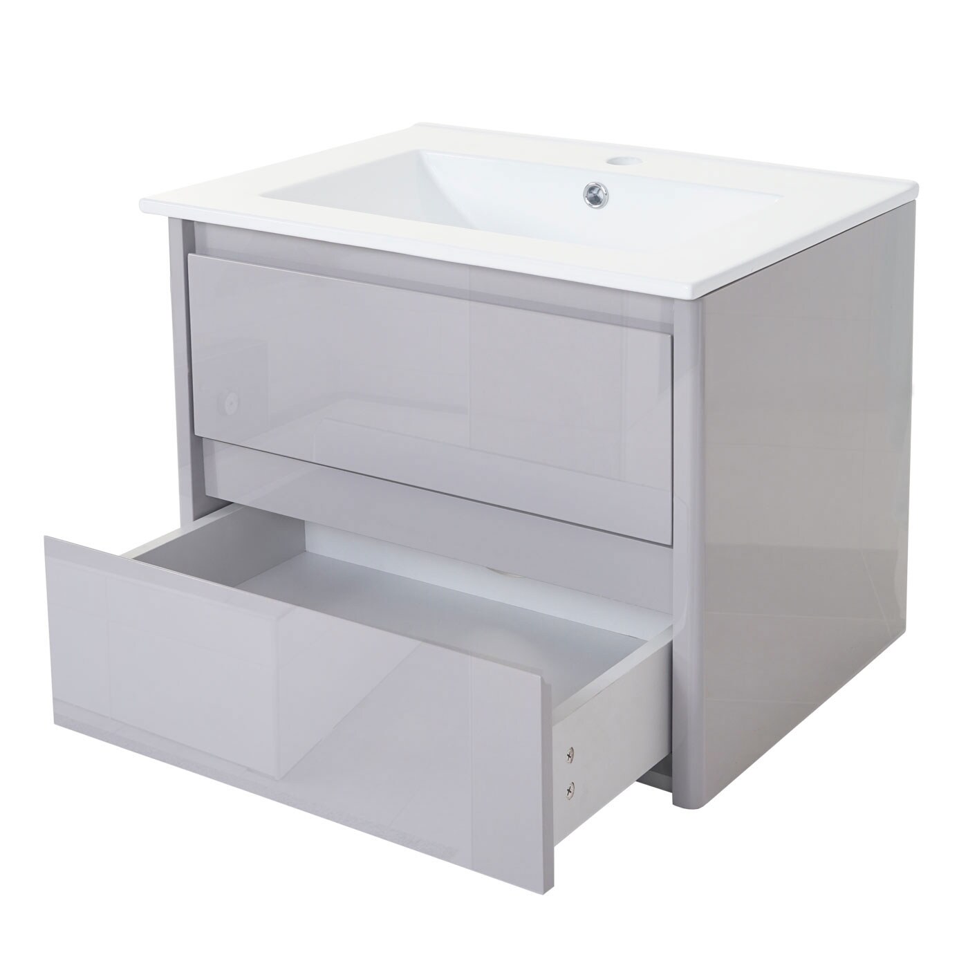 Waschbecken + Unterschrank MCW-B19, Waschbecken Waschtisch Badezimmer, hochglanz 50x60cm ~ grau