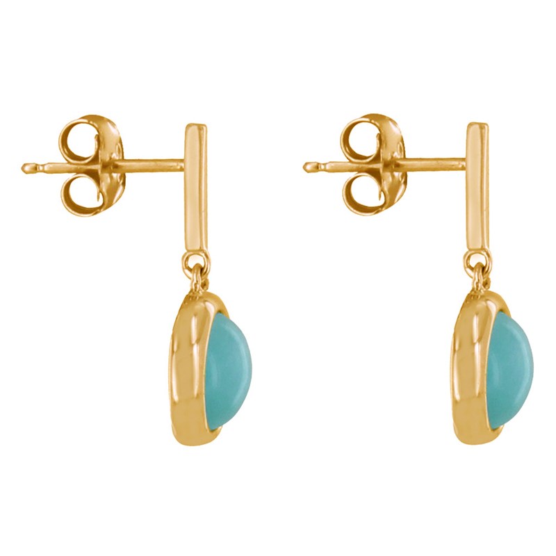 Boucles d'Oreilles Plaqué Or Barre et Demi Perle d'Amazonite