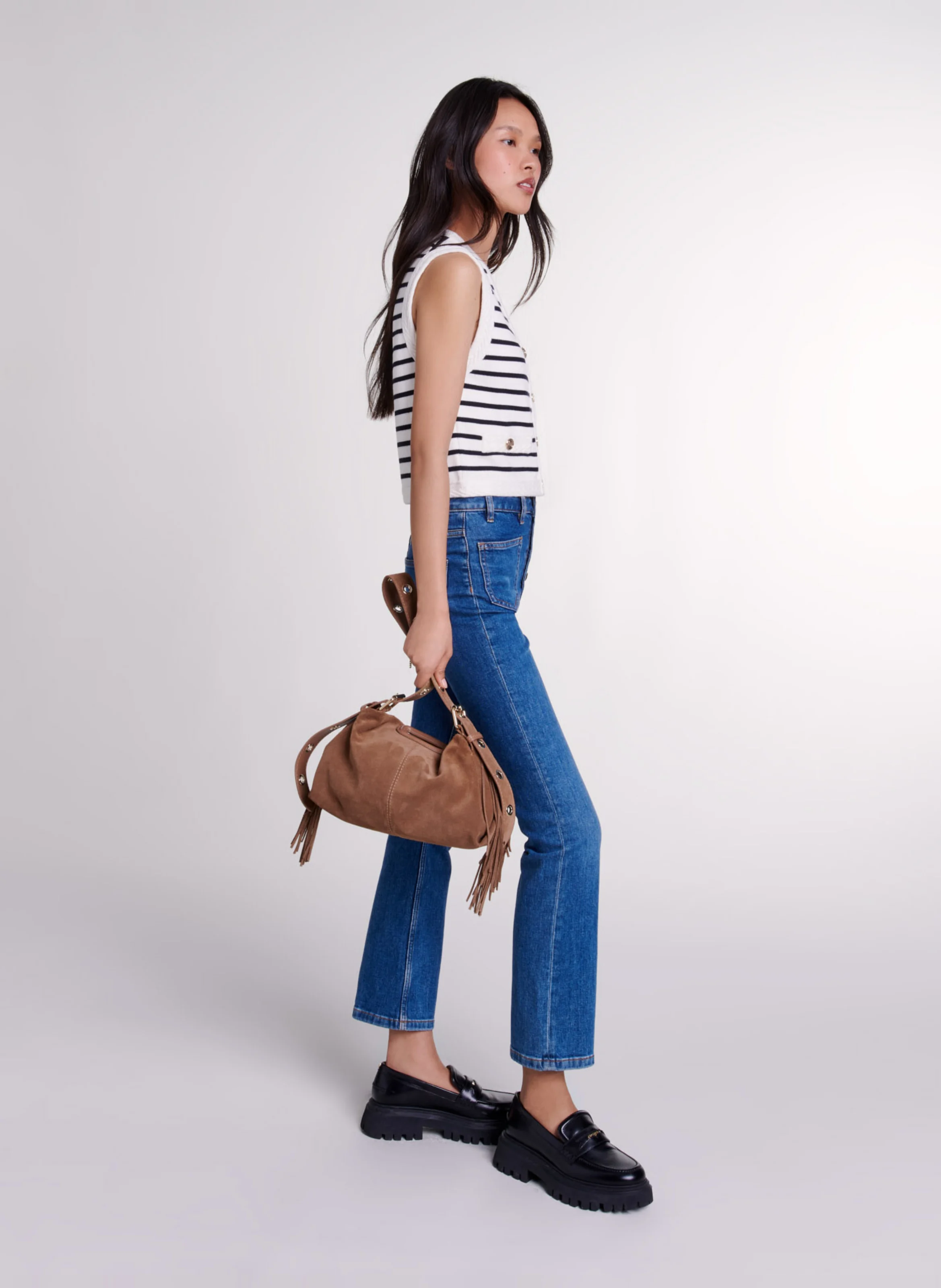 Cardigan droit à col V | Bleu