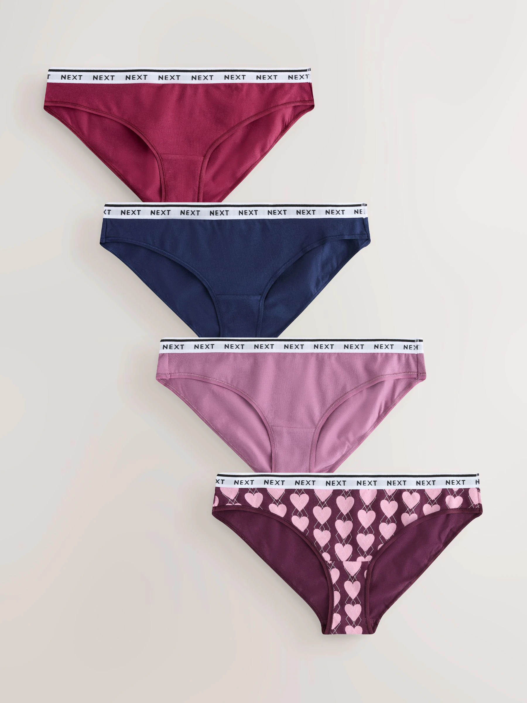 Marineblauw argyle ruit - 4 Katoenen slipjes met logotailleband