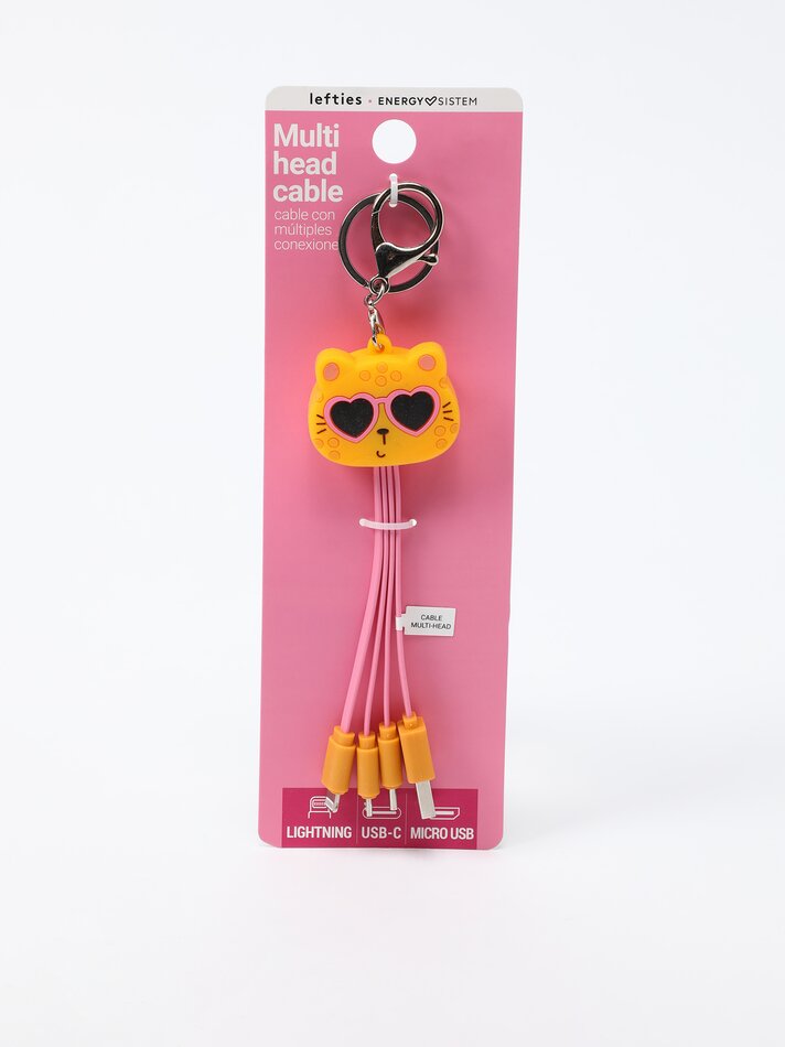 Cabo multiconector com argola para chaveiro - Amarelo