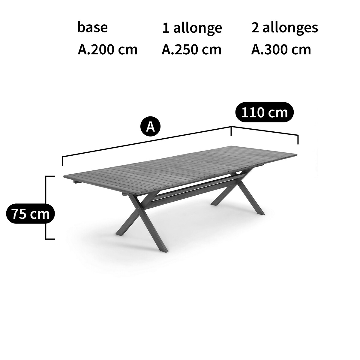 LA REDOUTE INTERIEURS<br>Mesa dobrável para jardim Réalto, acácia, 2 extensões