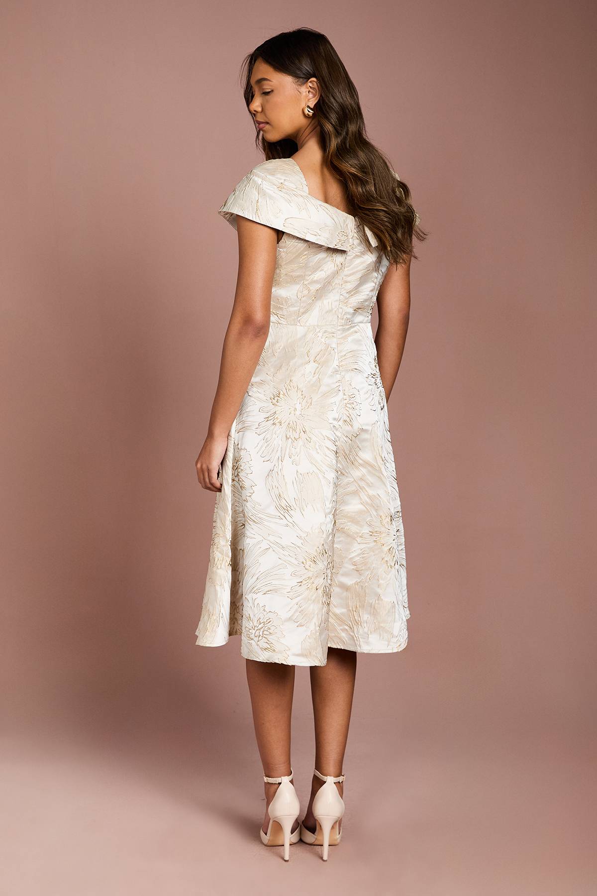 Coast Robe Midi Évasée en Jacquard à Épaules Dénudées