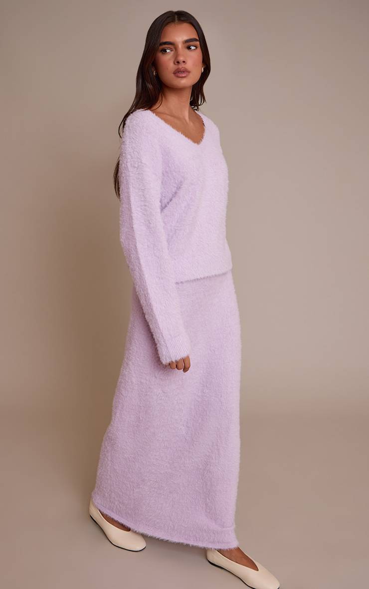 Lilas Jupe Longue En Maille Duveteuse