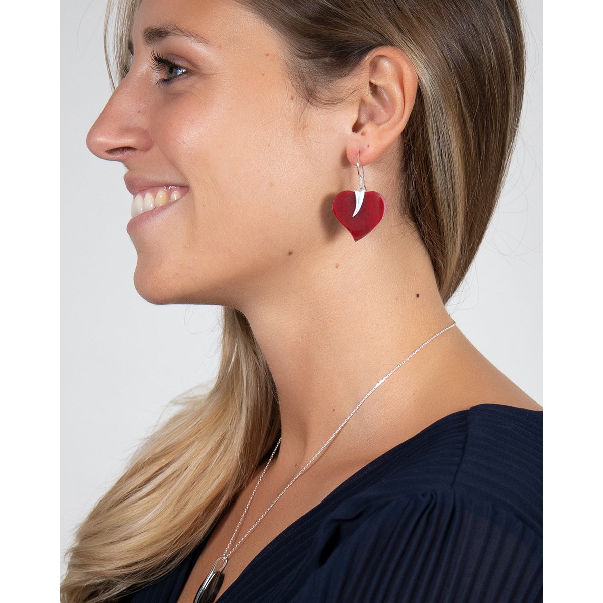 Pendants d'Oreille Coeur en Corail Véritable et Argent 925 | Aden Bijoux