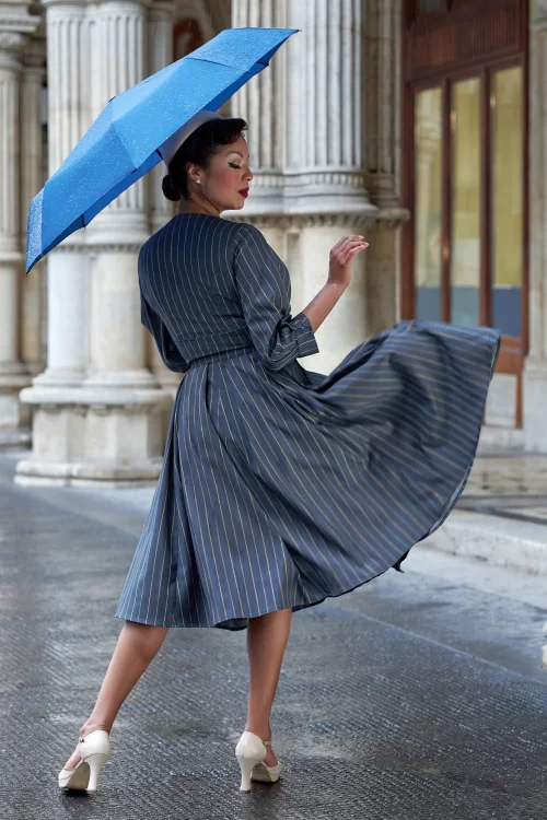 Miss Candyfloss Nerita Lee swing jurk in marineblauw en geel
