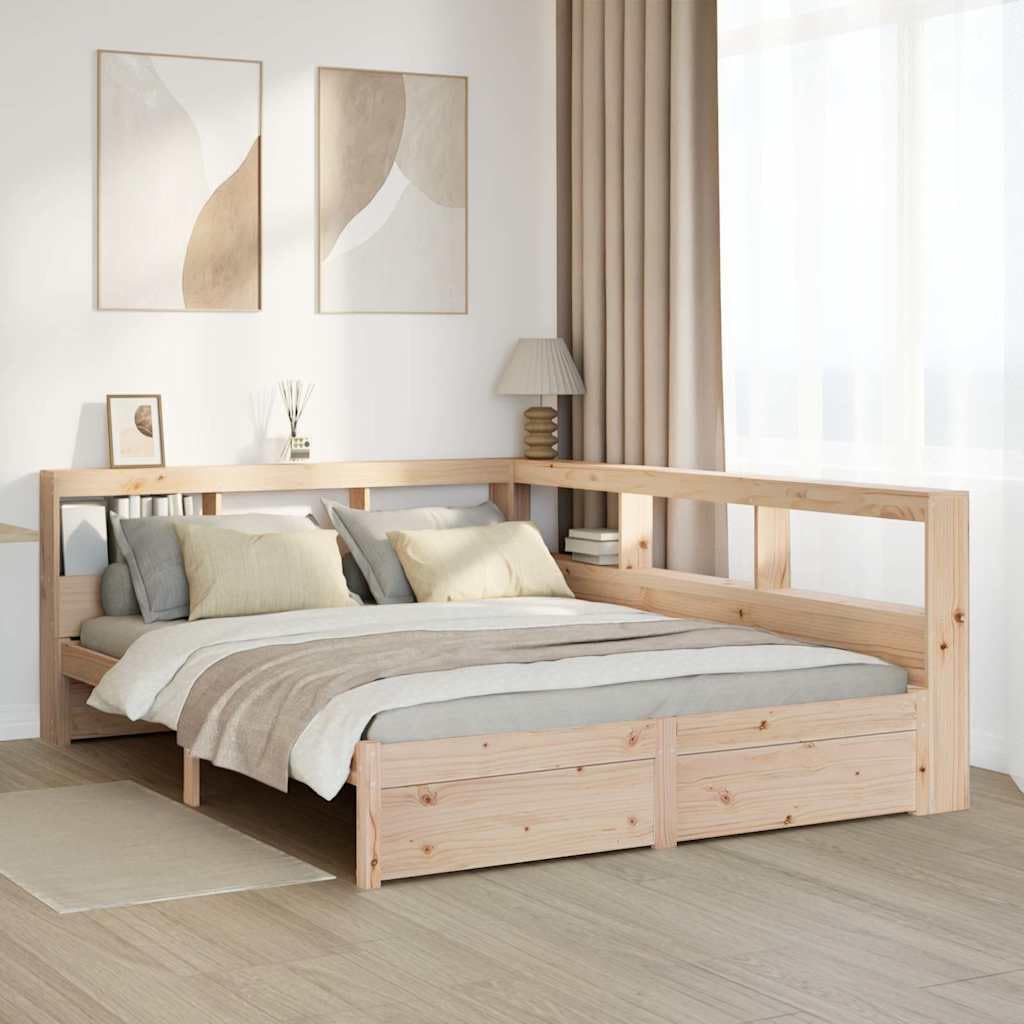 vidaXL Massivholzbett mit Regal ohne Matratze 140x200 cm Kiefernholz, Holzbett mit Regal, Massivholzbett mit Regal, Bett, Holzbett mit Bücherregal
