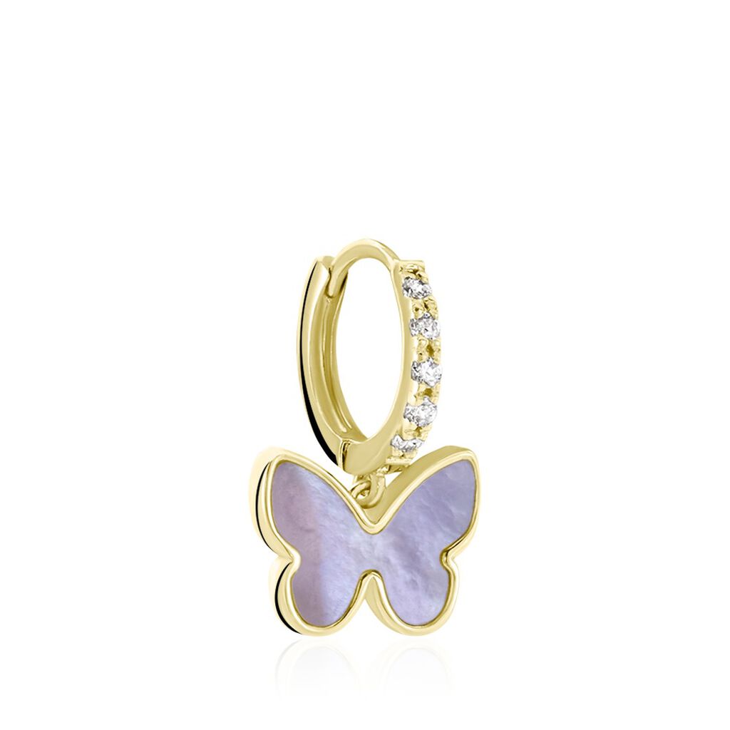 Créole Unitaire Argent Dore Butterfly Nacre Rose Oxydes De Zirconium