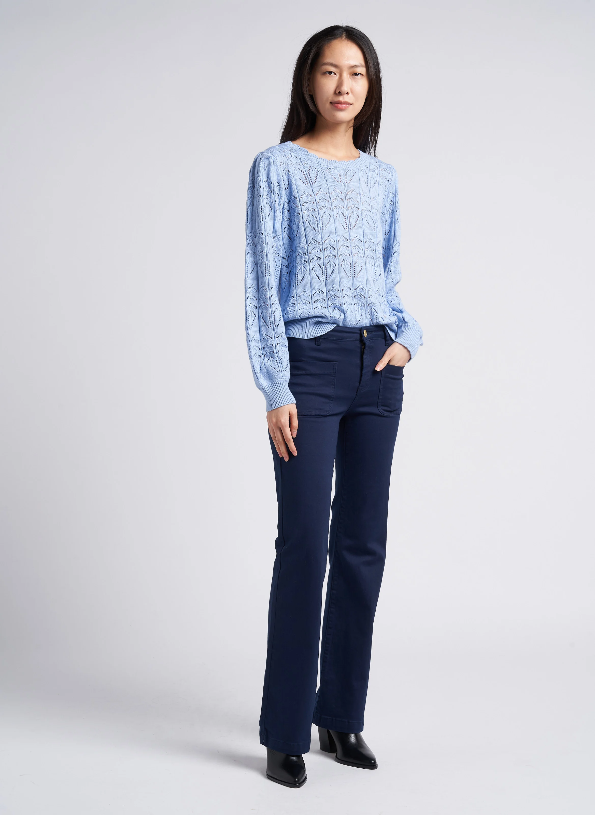 SONNY - Jean évasé taille haute en coton mélangé | Bleu