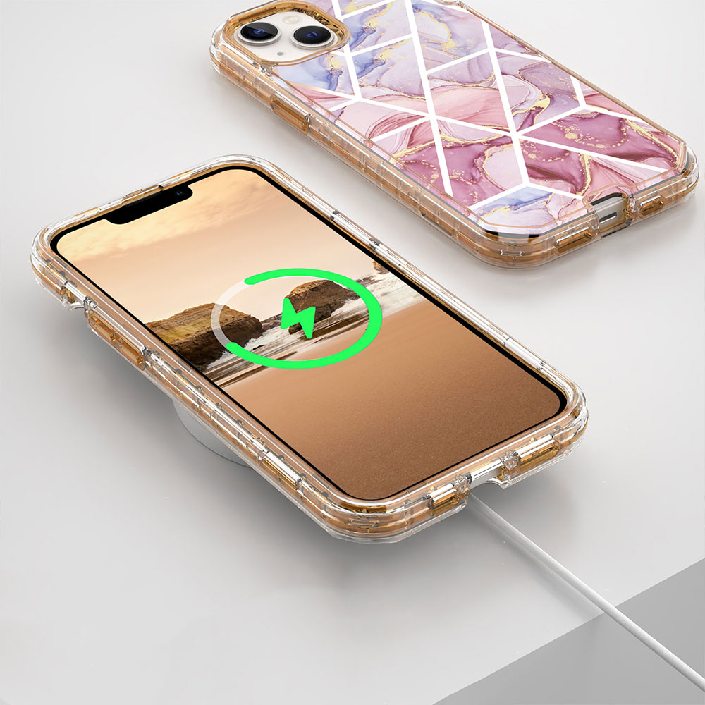 iPhone 15 Hybrid Hülle TPU Bumper mit Acryl Rückseite im Marble Marmor Design - Style 6