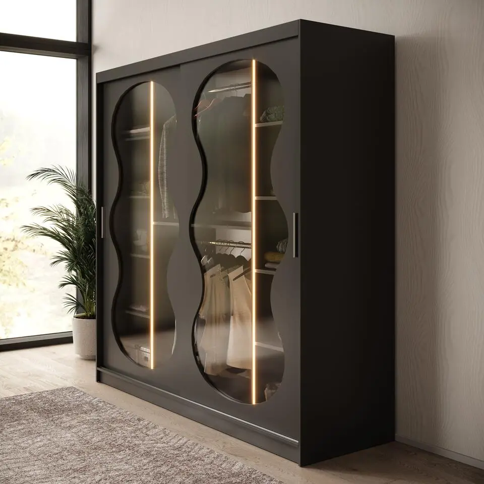 Meubella - Kledingkast Bunaro - Zwart - 200 cm