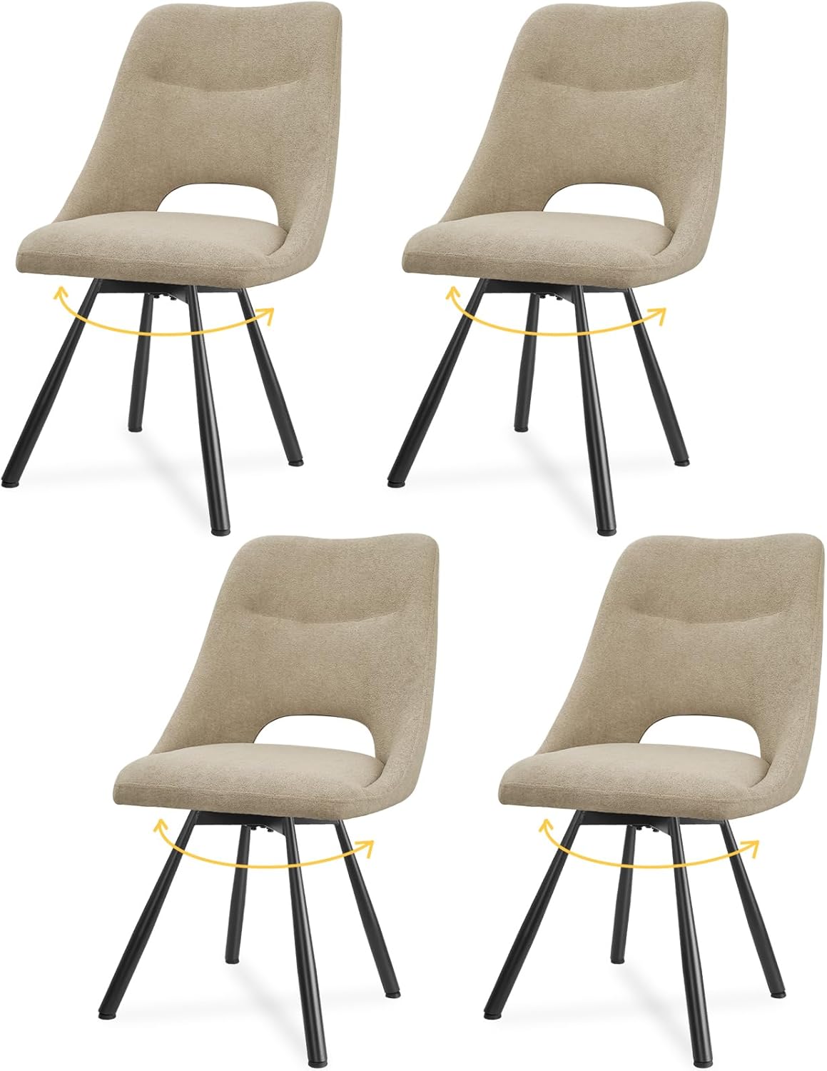 LEWE Esszimmerstühle drehbar 4er Set, Küchenstuhl, 360° Drehstuhl, Ergonomischer Polsterstuhl, armlos, Esszimmer Wohnzimmer Schlafzimmer, Kaschmir-Stoff - Khaki