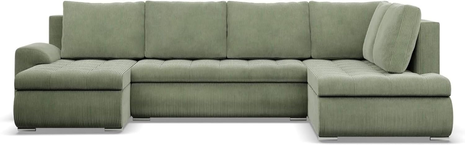 Mebligo - Ecksofa mit Schlaffunktion und 3 Bettkasten FORESTA 300x89x200 (BxHxT) Cord - Grün - Ottomane Rechts Eckcouch, Couch U Form, Sofa Wohnzimmer, Sofas & Couches, Eckschlafsofa
