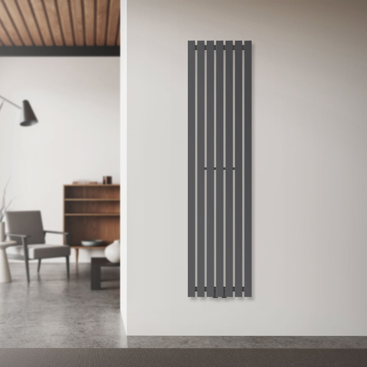 LuxeBath Stella designradiator, 1400 x 370 mm, antraciet, paneelradiator, middenaansluiting, enkellaags, vlak, verticaal, badkamerradiator, buisradiator, vlakke radiator, badkamerverwarming, badkamerwandverwarming