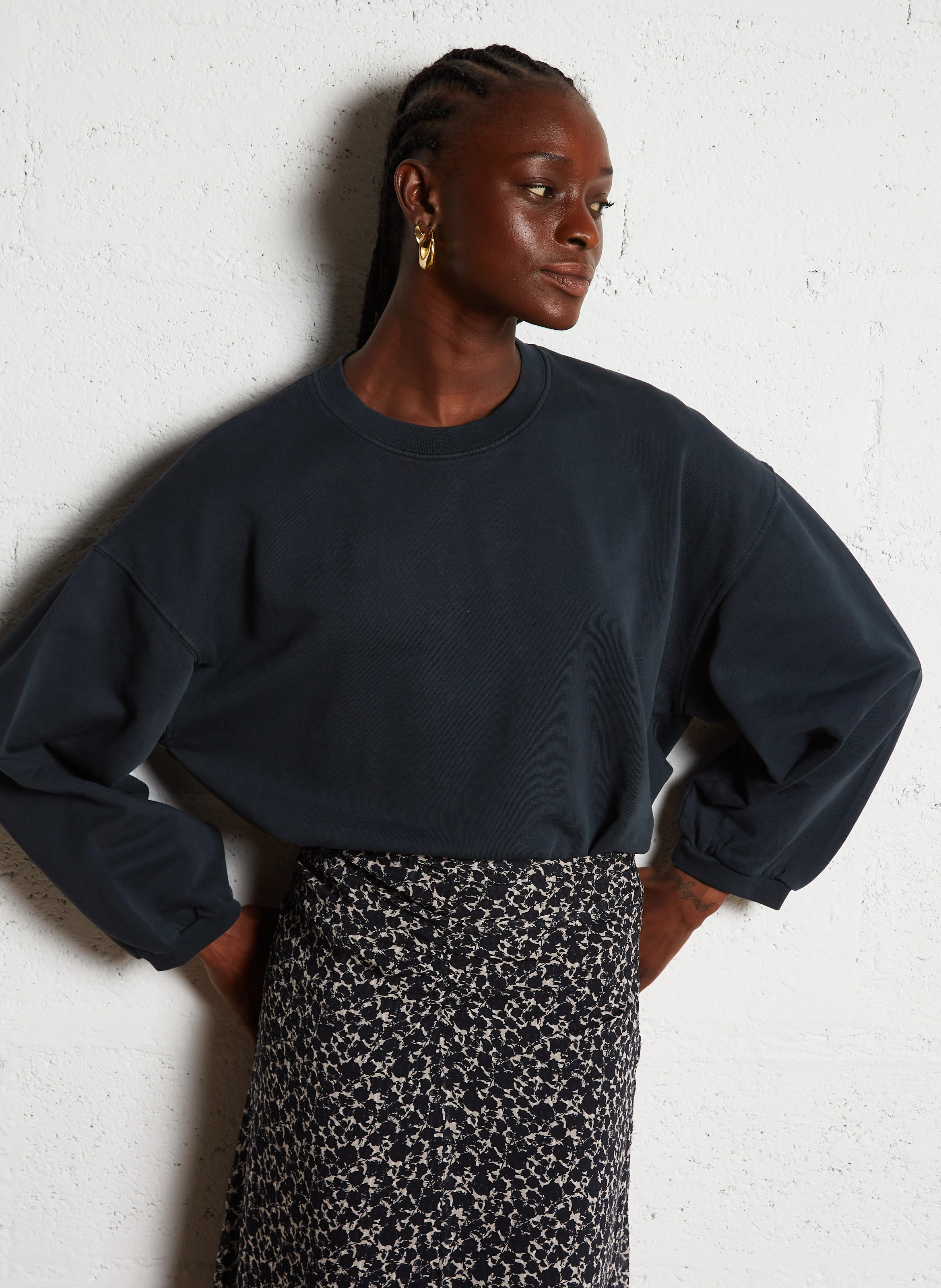 DIANA - Sweat col rond droit en coton | Gris