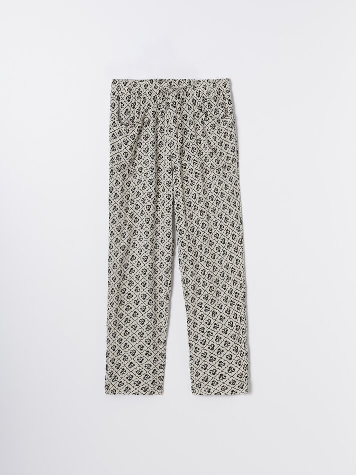 Calças fluidas estampadas - Cru claro