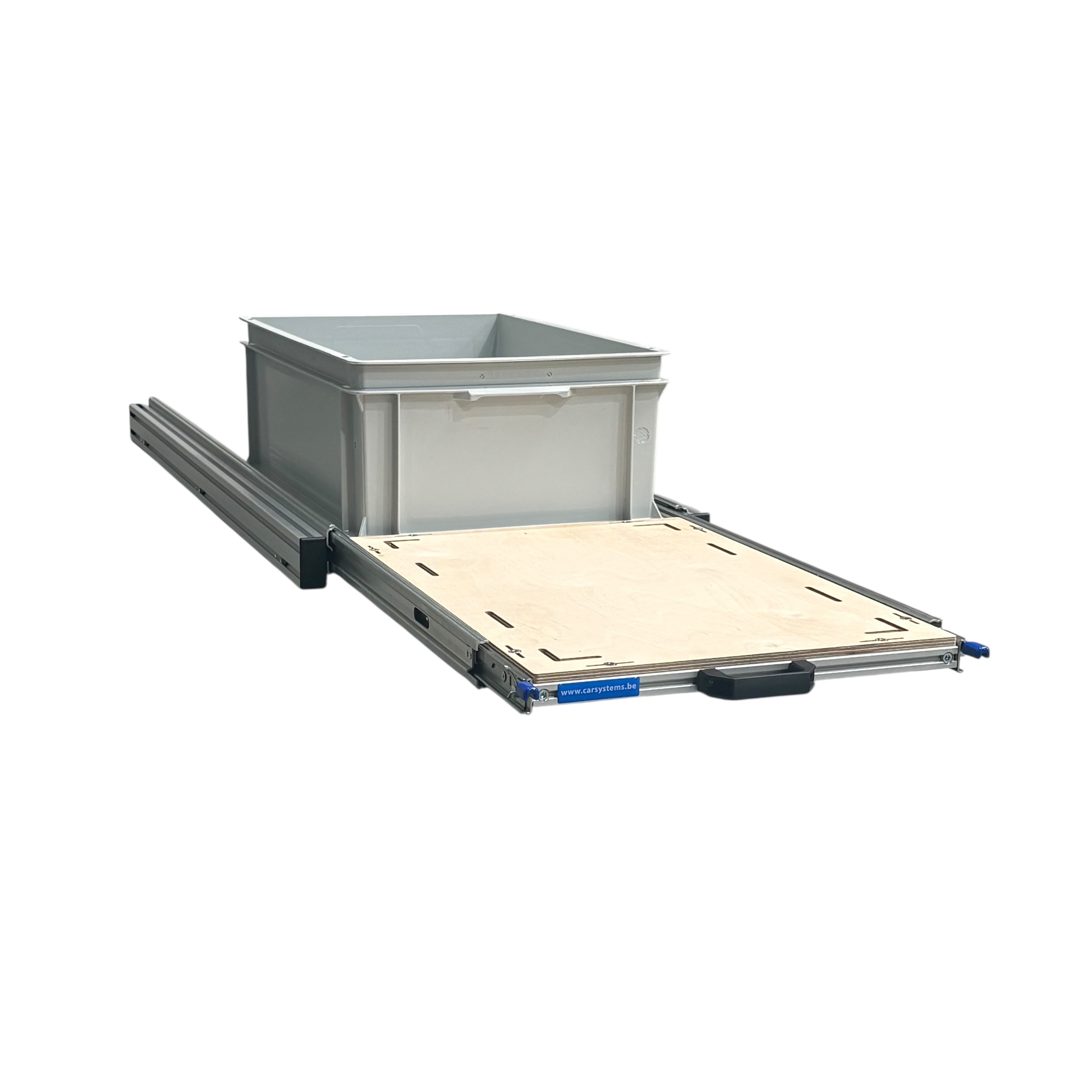 Aluminium 120x40 cm schuifframe met 1 open bak en multiplex plaat