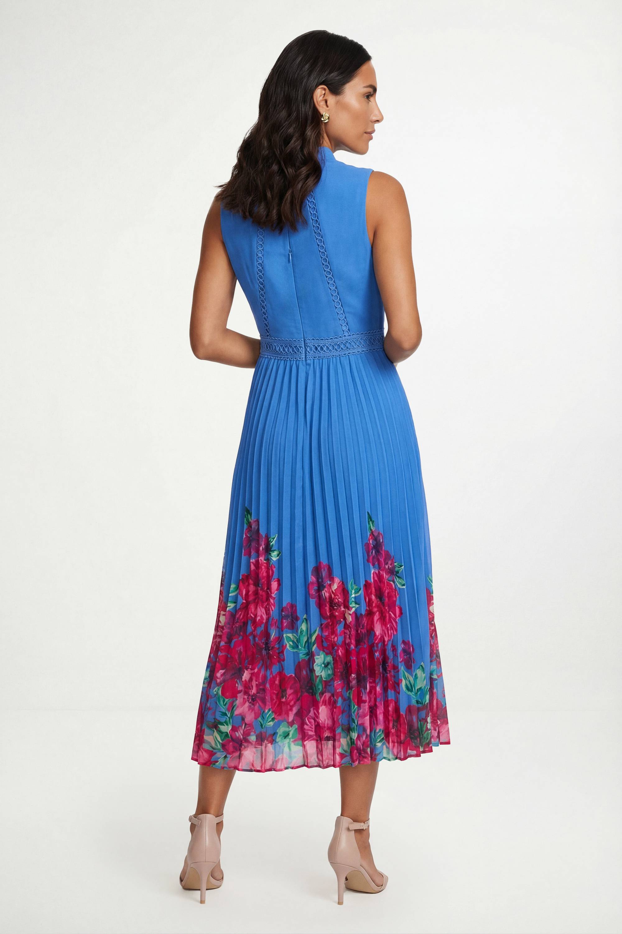 Wallis Robe Midi Plissée Petite Avec Insertion De Dentelle Florale