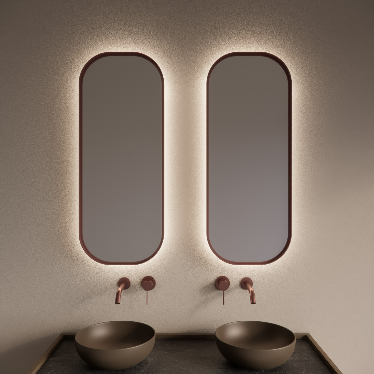 Gliss Design Plato spiegel met LED-verlichting 50x100cm rosé koper