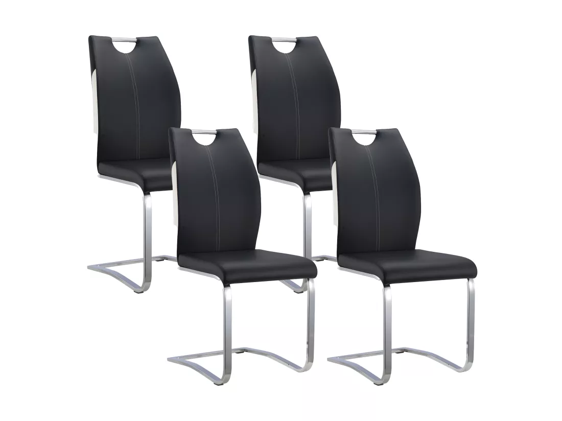 Lot de 4 Chaises WINCH  - Simili Noir & Blanc - Pieds en métal chromé