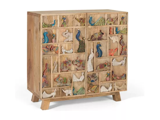 Commode en bois de manguier naturel avec détails originaux