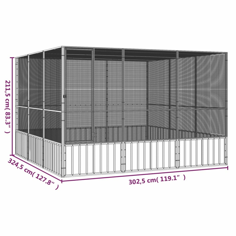 Cage à oiseaux gris 302,5x324,5x211,5 cm acier galvanisé