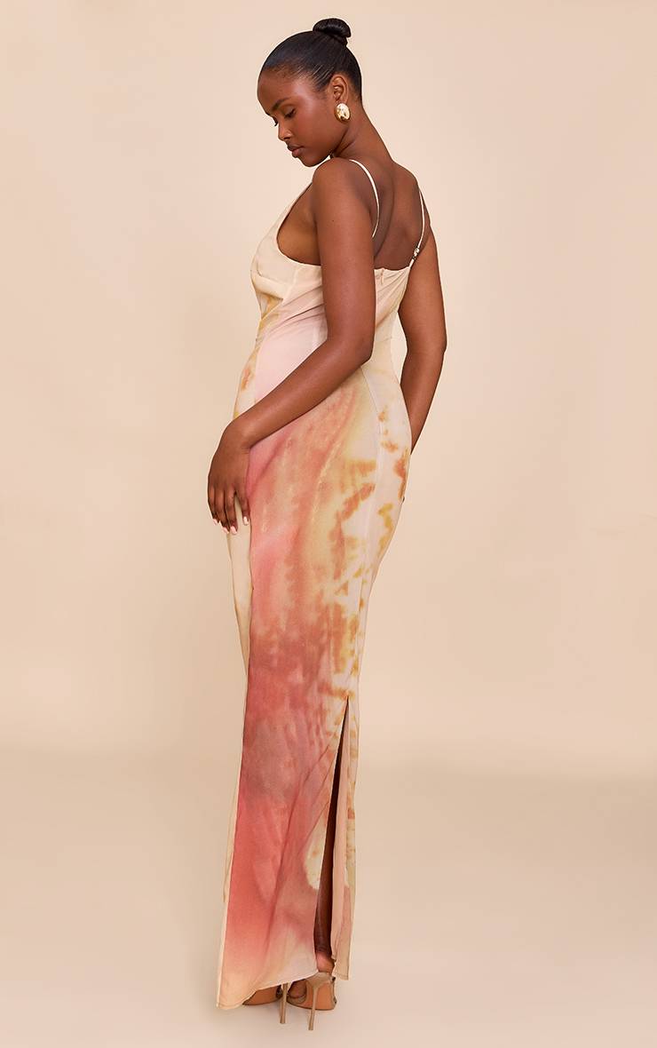 Naturel Robe Longue En Mousseline Imprimée Abstraite