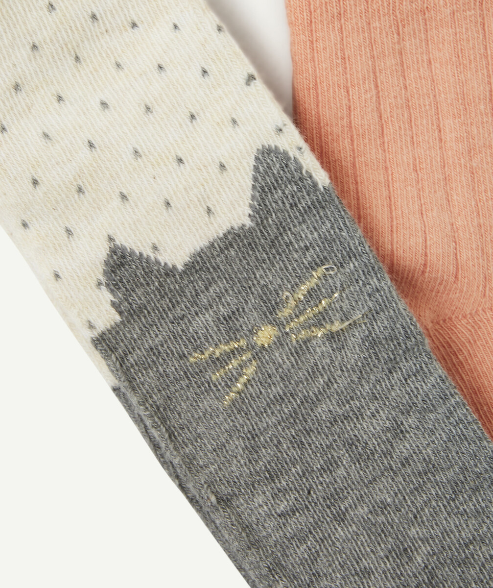 LES 2 PAIRES DE COLLANTS CHAT ROSES ET GRIS